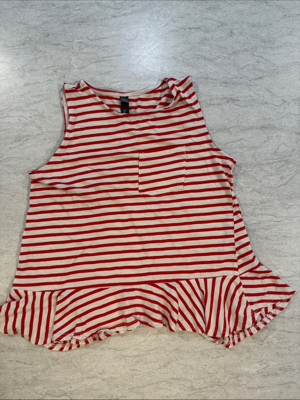 Alya Red & Cream Stripe Ruffle Hem Tank